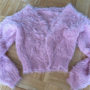 Pink furry cardigan